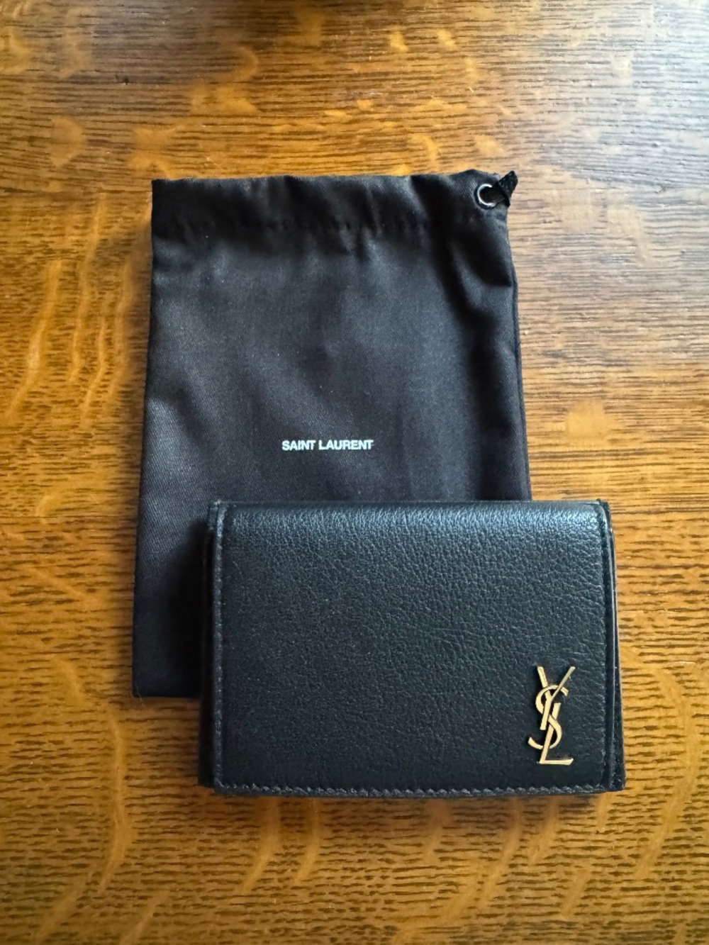 YSL Tiny Cassandre Flap Card Case in Grained Leather Black